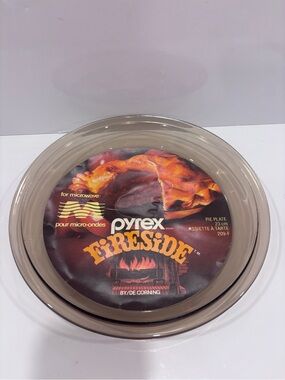 Vintage Pyrex Fireside 209-F Amber Brown Glass 9” Pie Plate w/ Original Insert